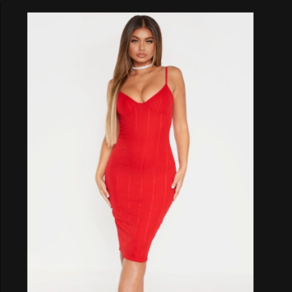 dark red frill hem bandage midi dress Dark Red Frill Hem Bandage Midi Dress